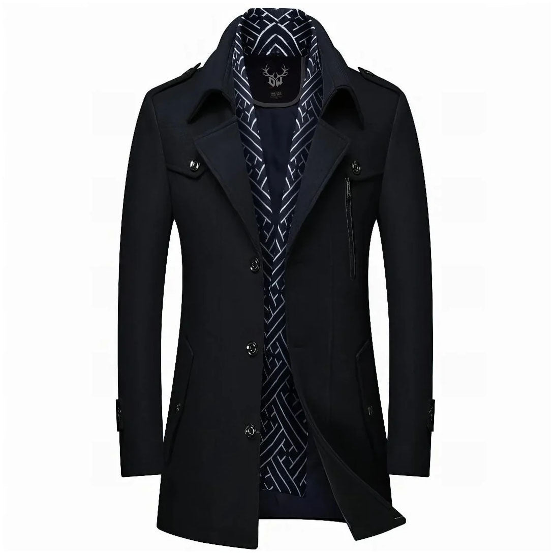 Men's Wool-Blend Tailored Overcoat in Black