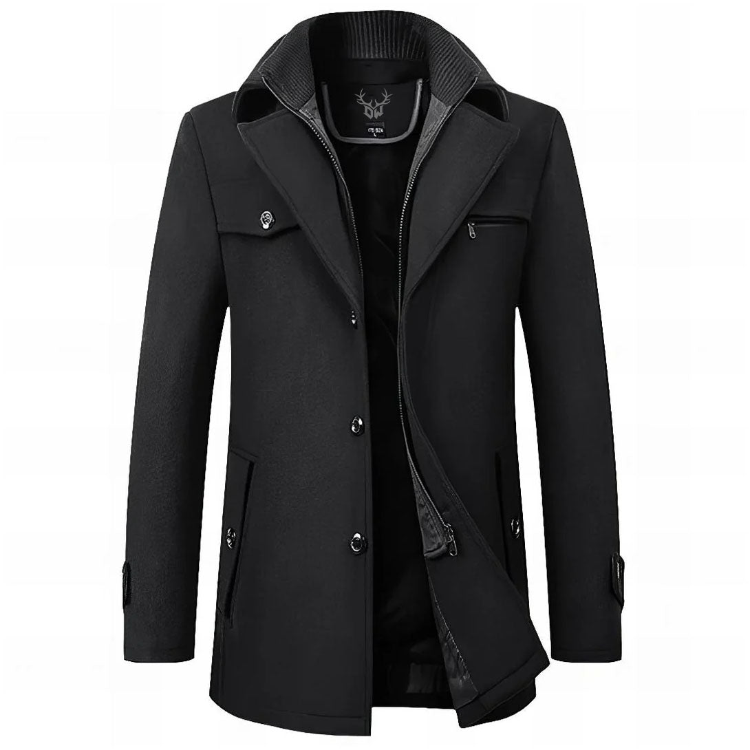 Men's Wool-Blend All-Season Coat in Black