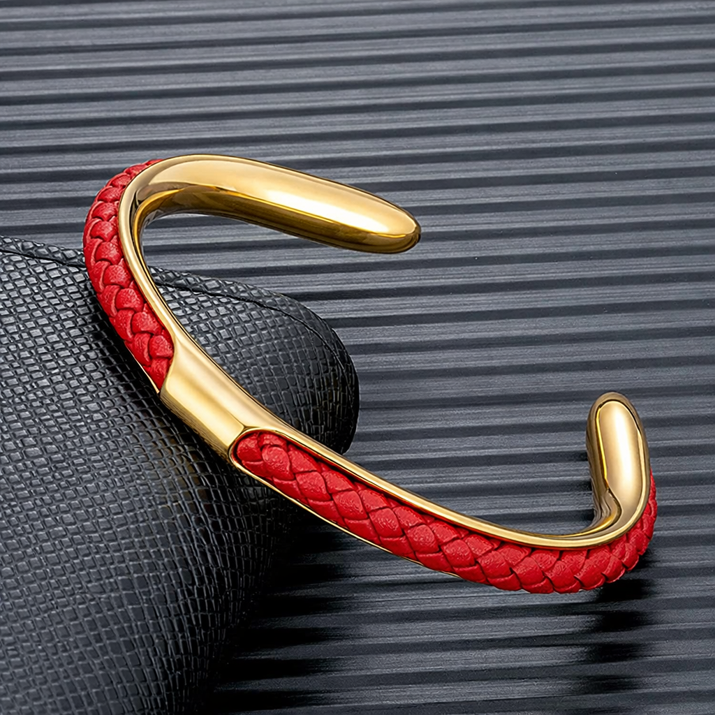 Cuff Bracelet Mens Braided Leather Stainless Steel