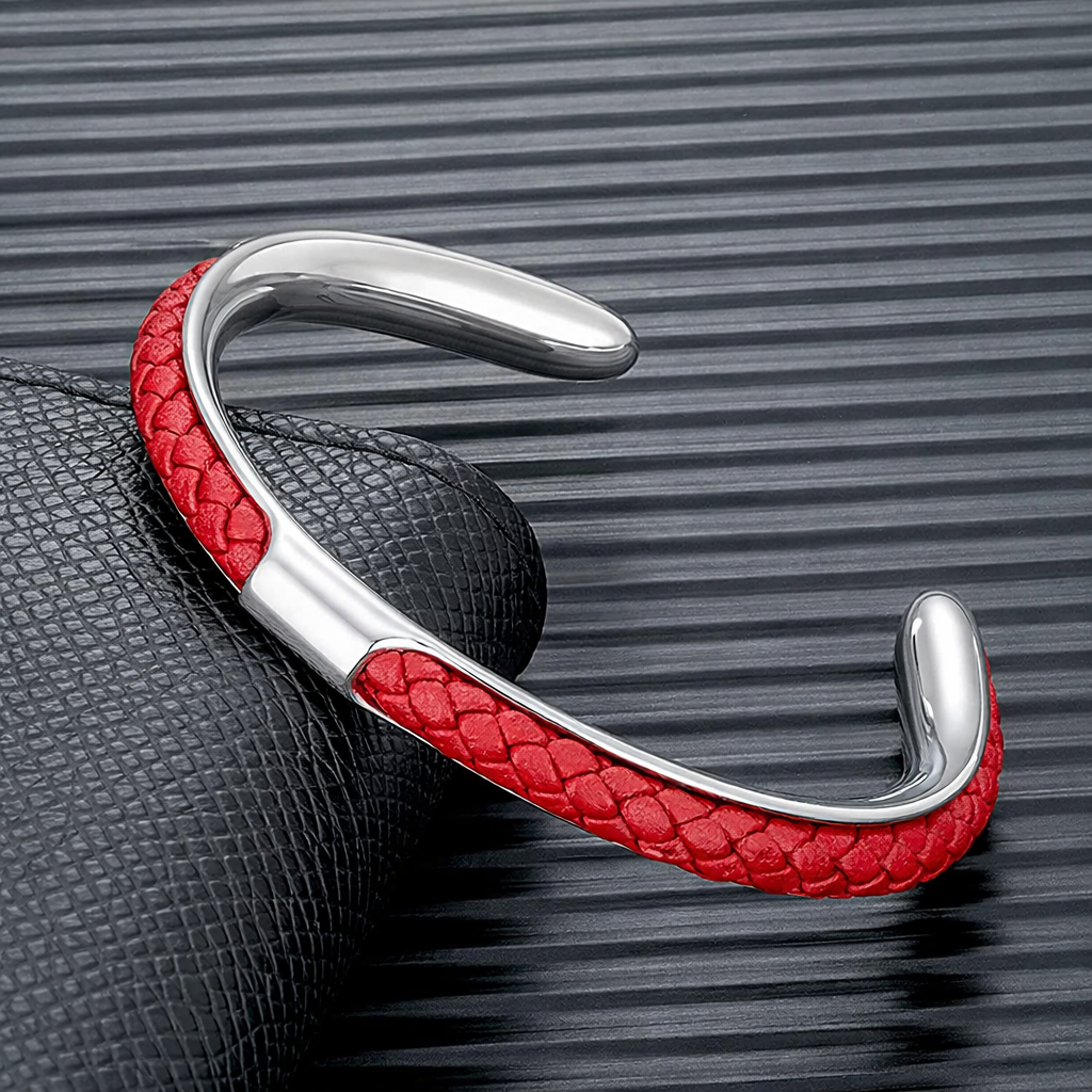 Cuff Bracelet Mens Braided Leather Stainless Steel