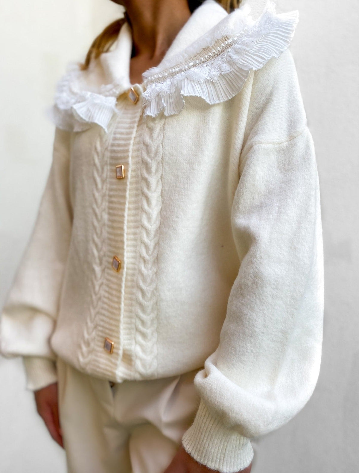 Shawl Collar Pearl Button Cardigan