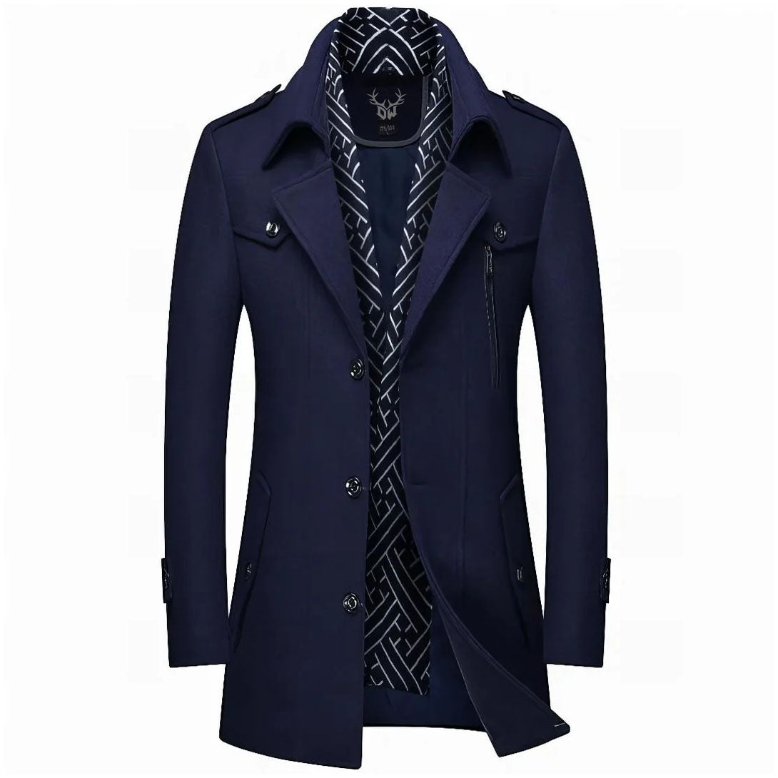 Men's Wool-Blend Tailored Overcoat in Dark Blue