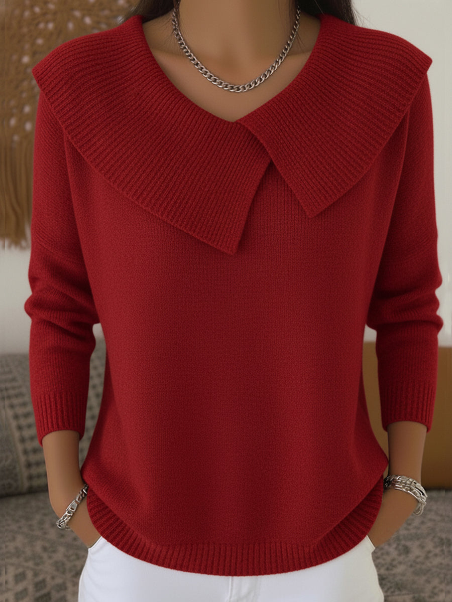 Women's Pleated Collar Soft Knit Sweater in Red