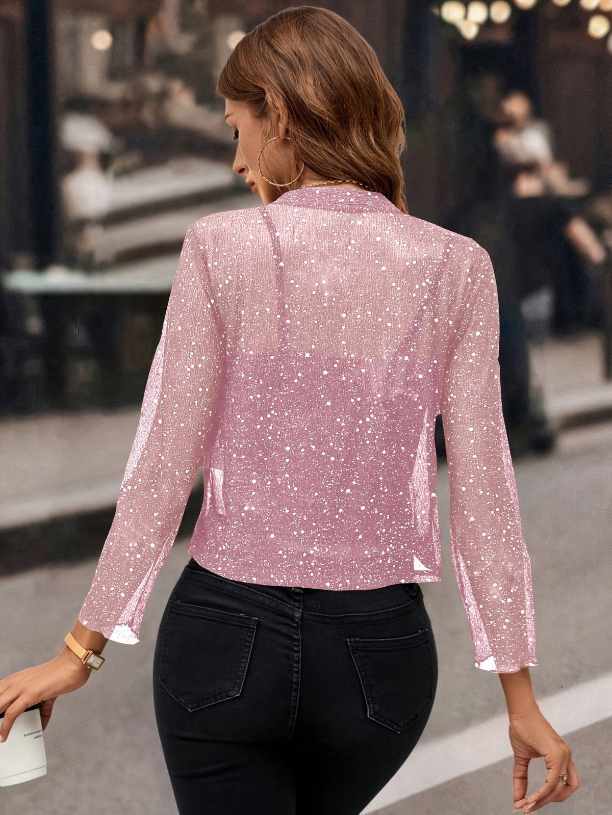 Cropped Jacket Womens Open Front Shimmer with 3/4 Sleeves