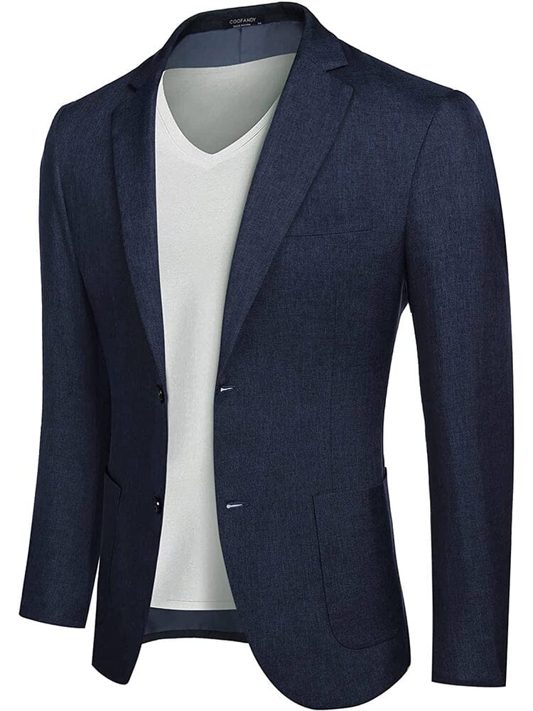 Men's Lightweight Linen-Look Two-Button Blazer in Navy Blue