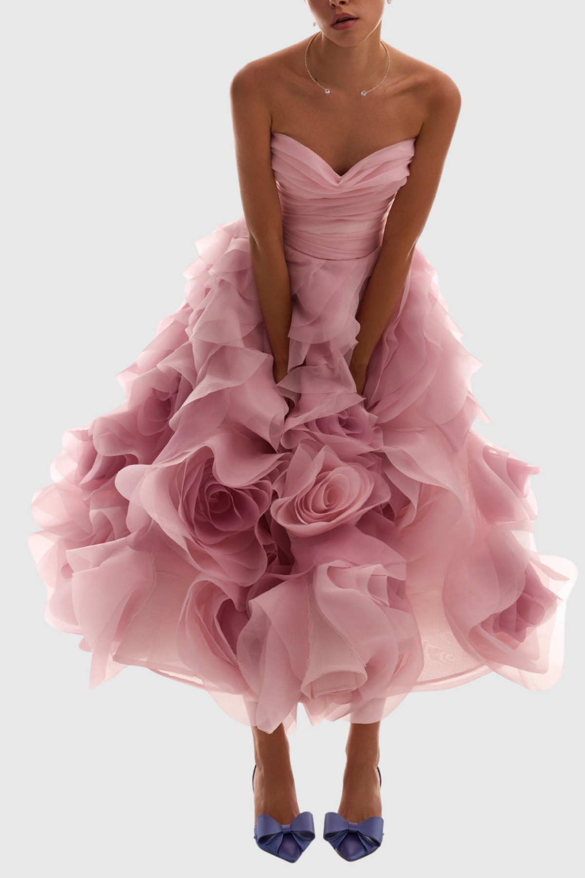 Strapless Floral Layered Midi Dress