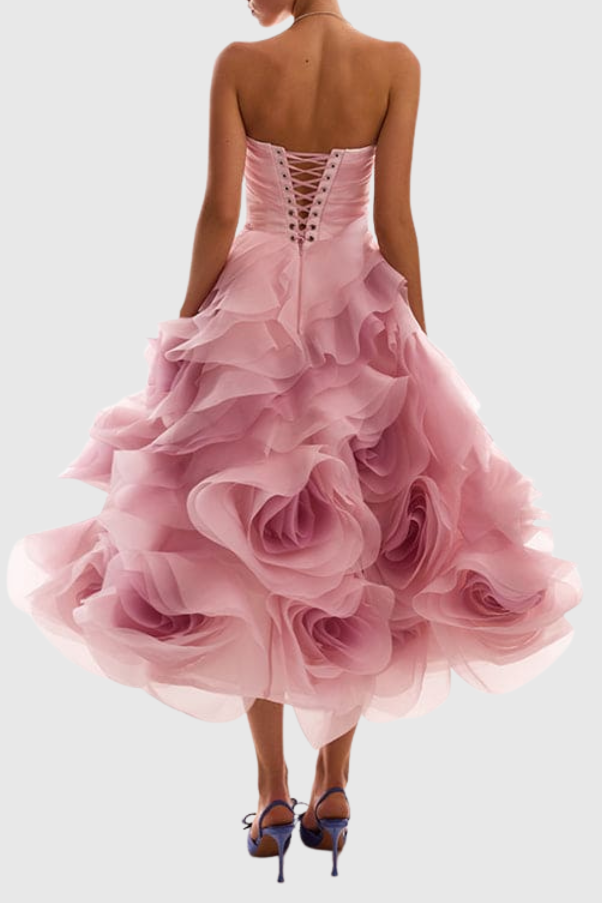Strapless Floral Layered Midi Dress