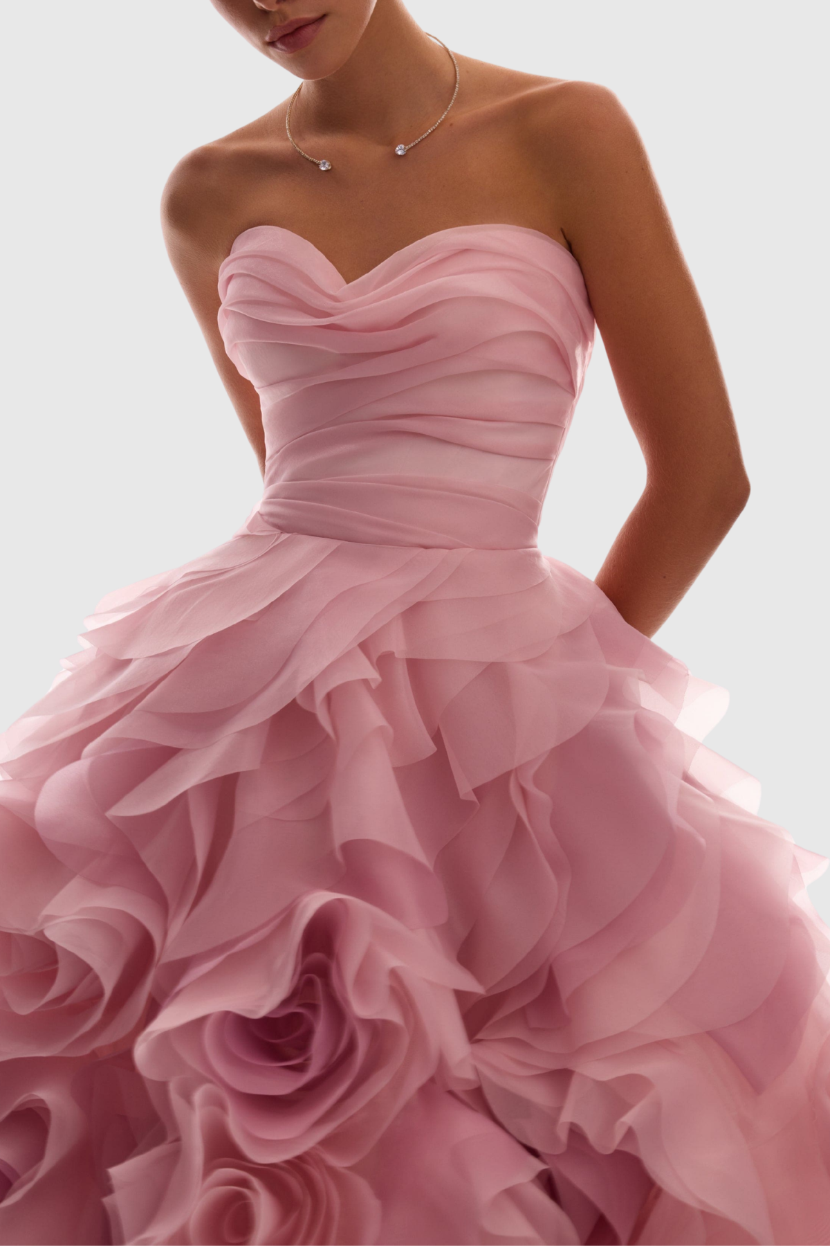 Strapless Floral Layered Midi Dress