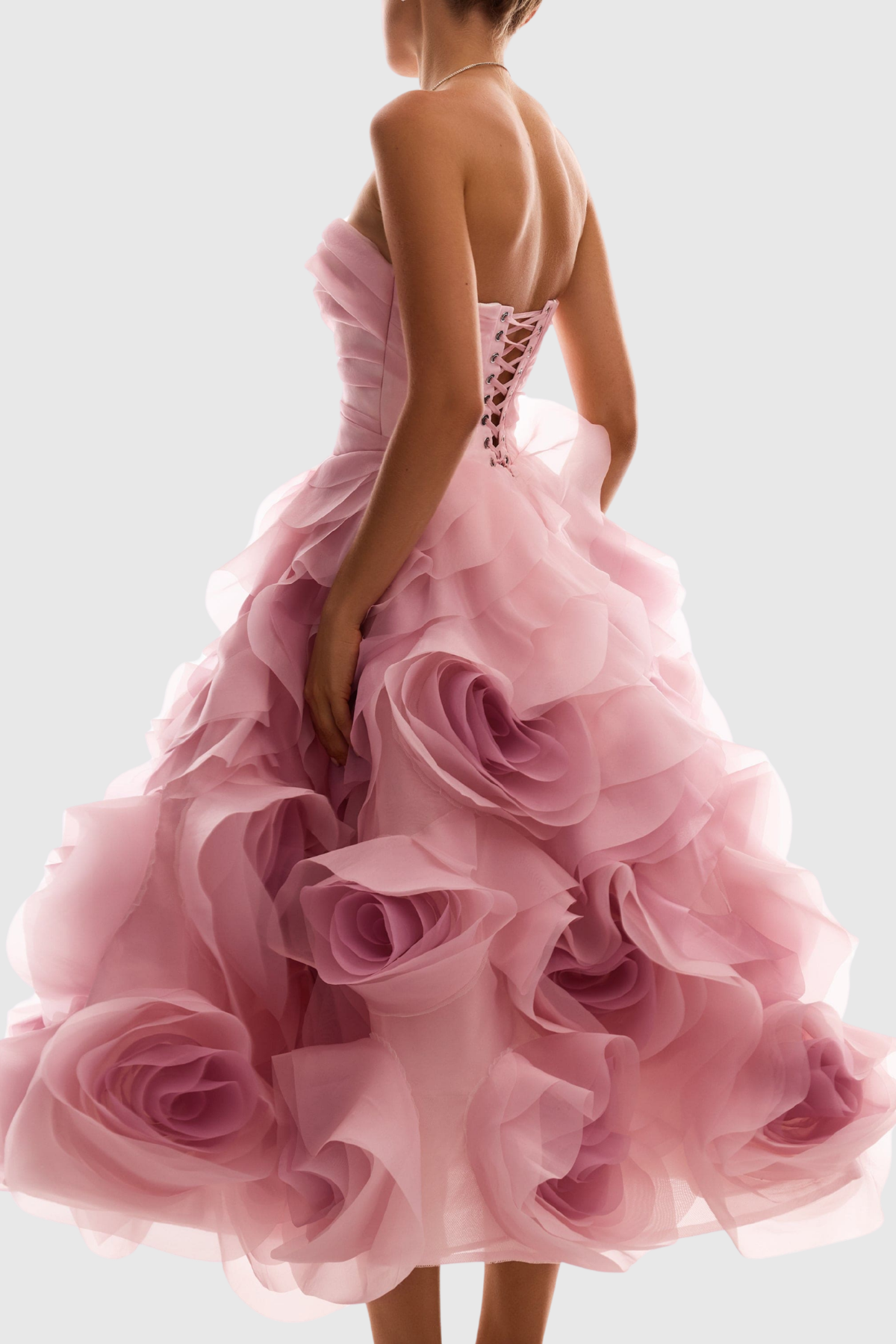 Strapless Floral Layered Midi Dress
