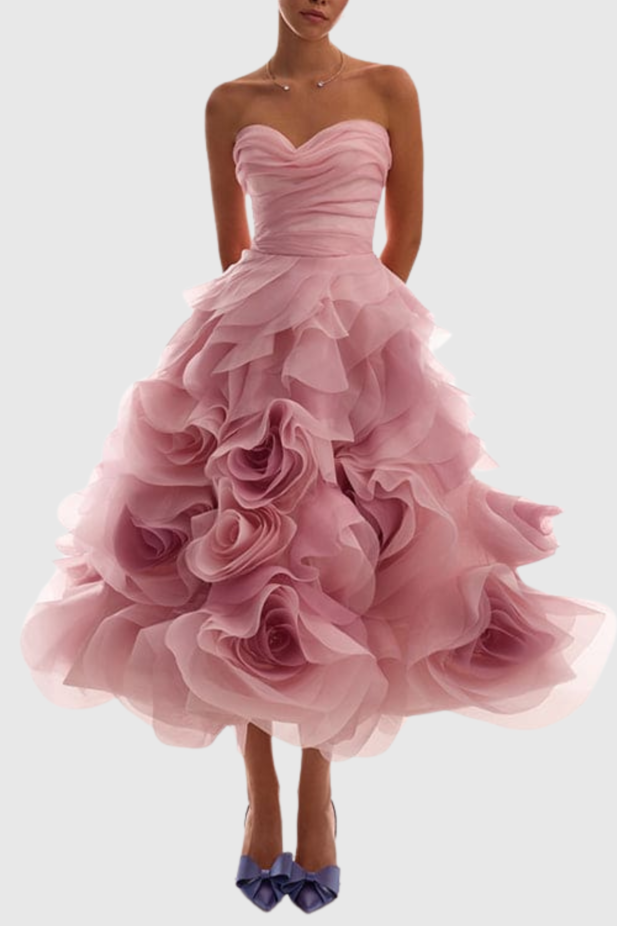 Strapless Floral Layered Midi Dress