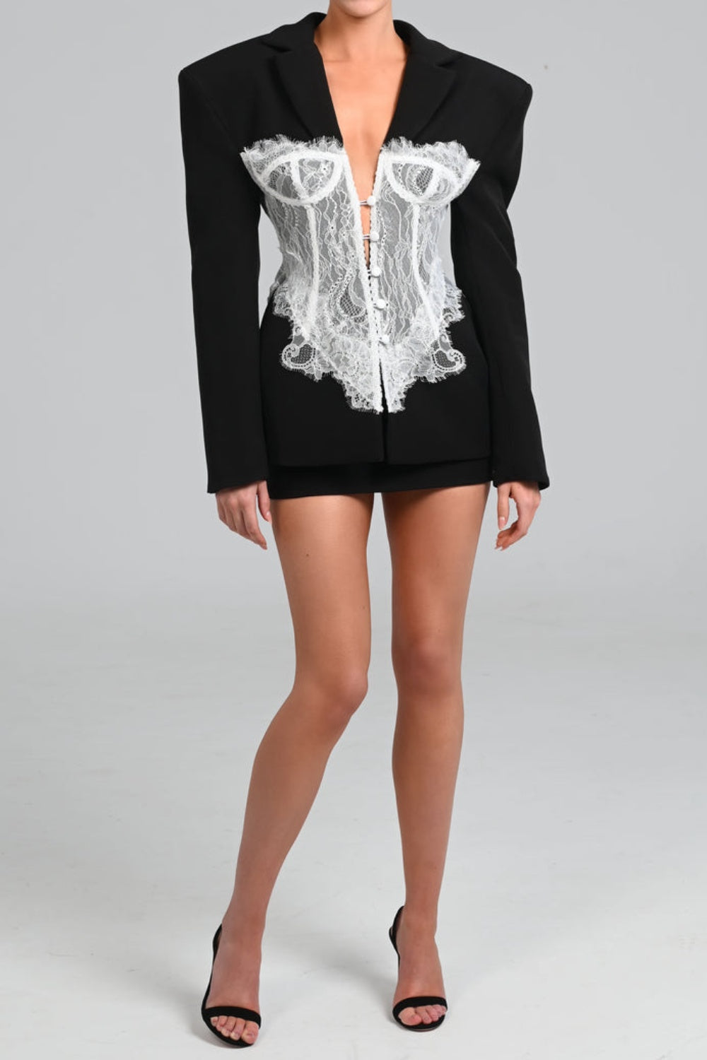 Lace Corset Blazer Dress, Black