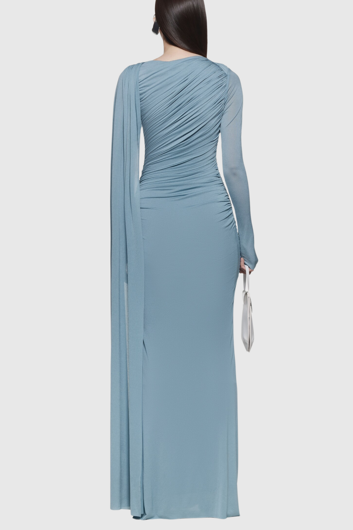 Asymmetric Ruched Long Sleeve Maxi Dress, Blue