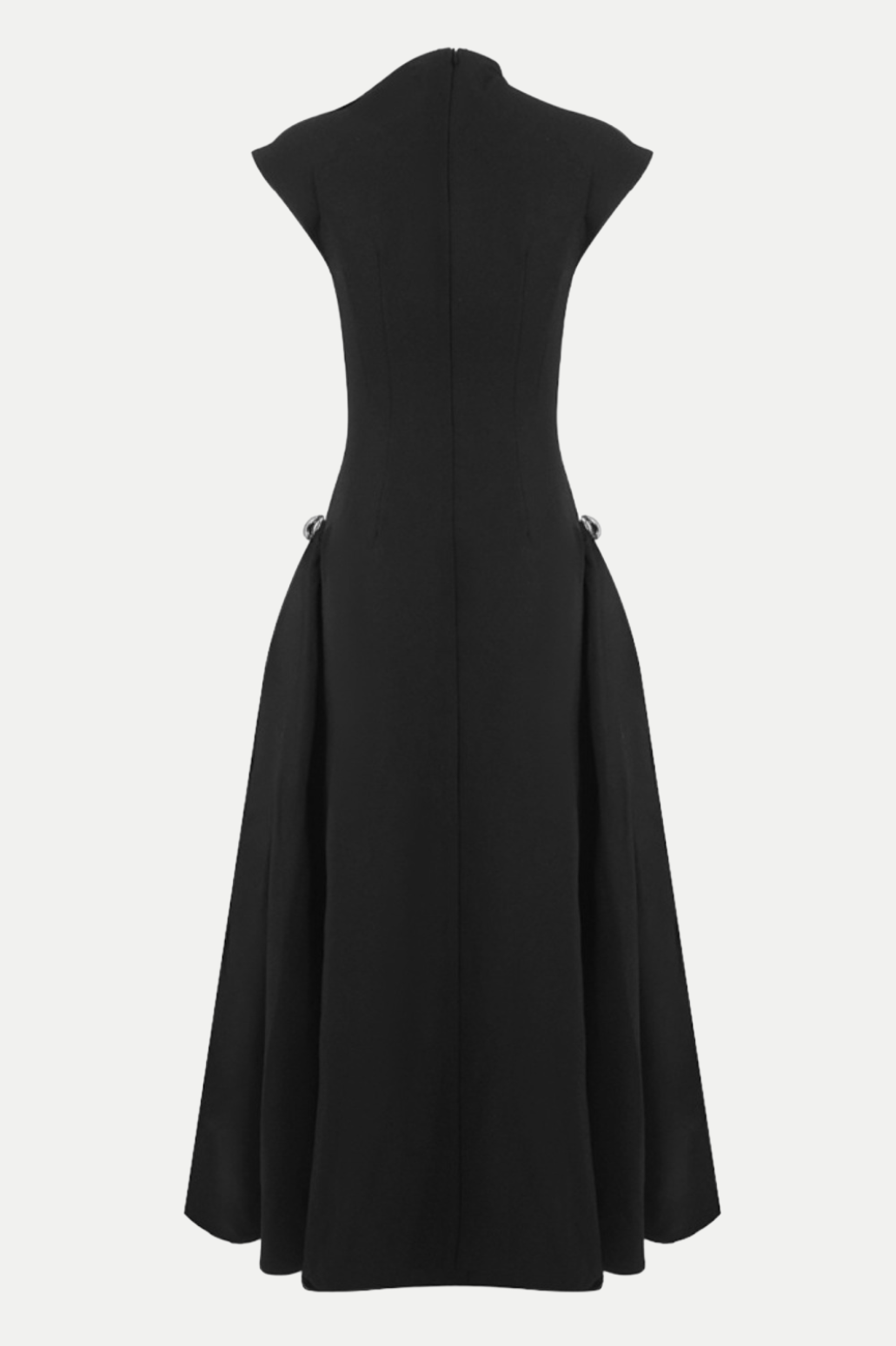 Draped Flared Midi Dress, Black