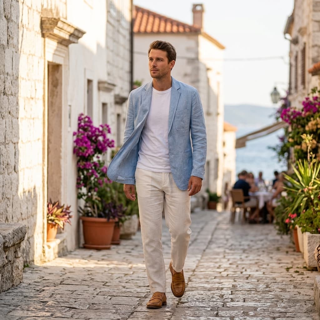 Linen Blazer Mens Unstructured Notch Lapel Patch Pockets