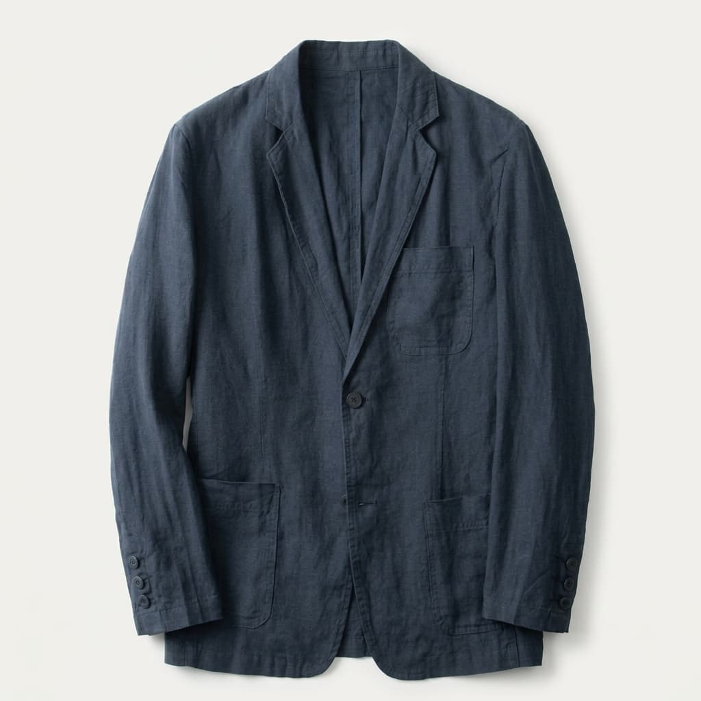 Linen Blazer Mens Unstructured Notch Lapel Patch Pockets