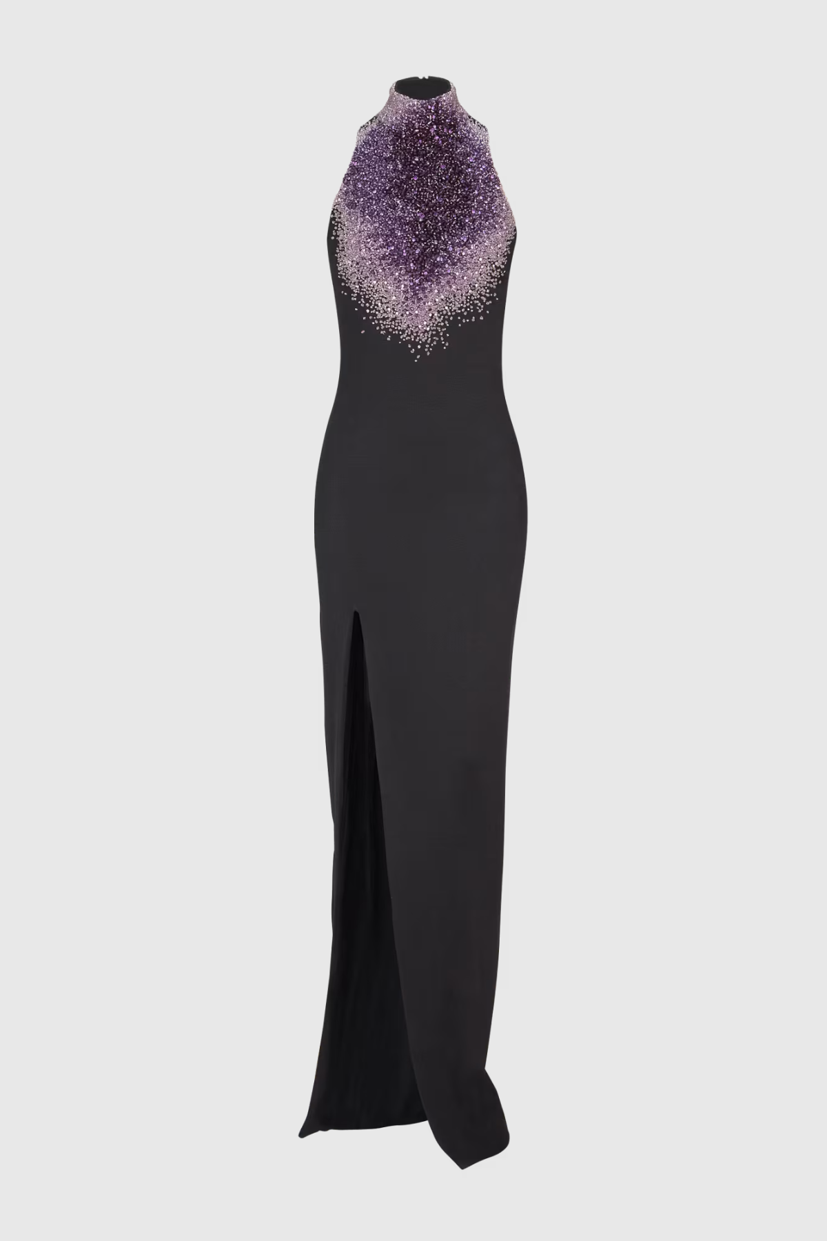 Crystal Halter Split Maxi Dress, Black