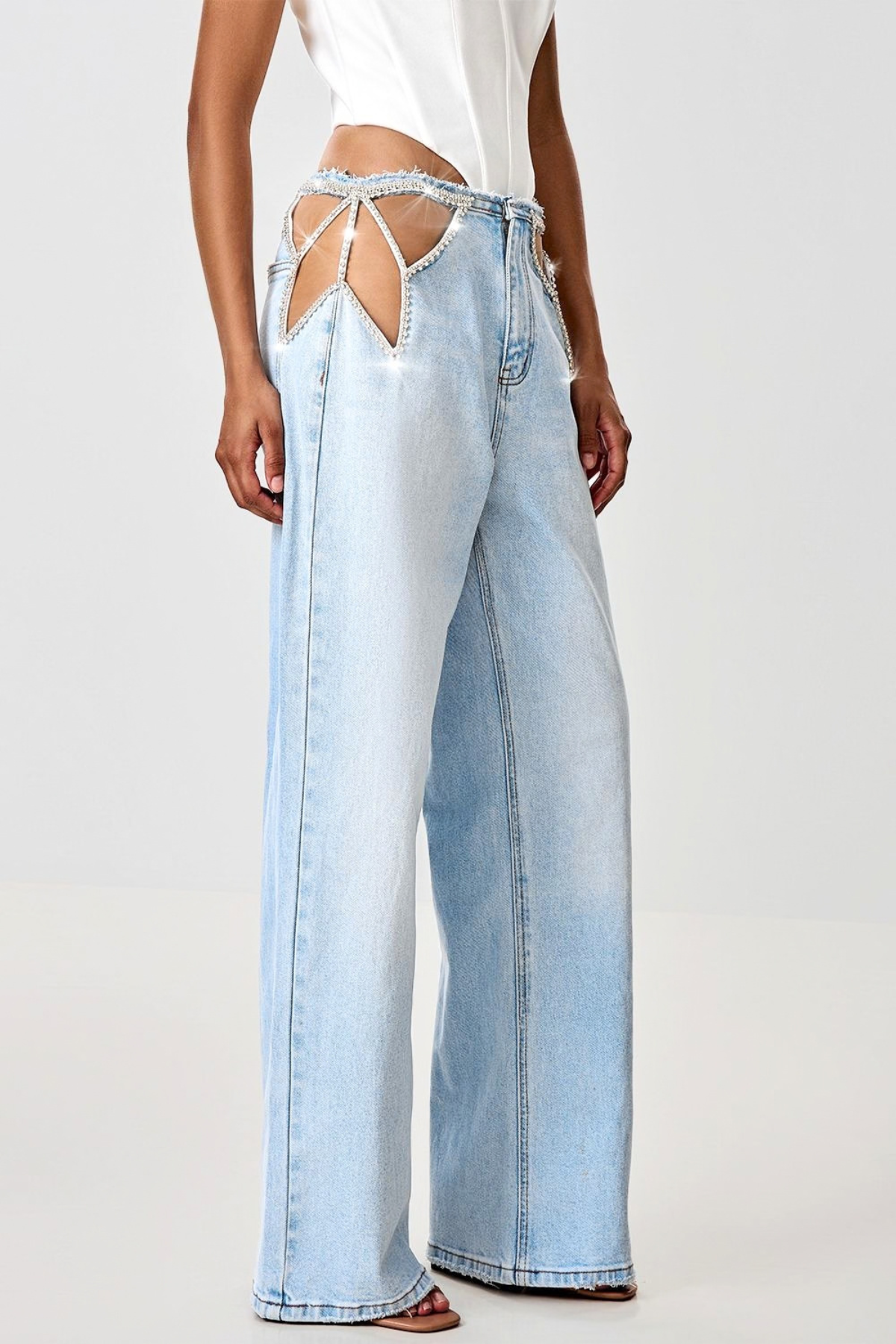 Crystal Butterfly Cutout Jeans