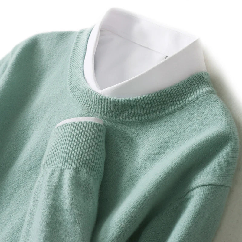 Ribbed Trim Cashmere Blend Knit Sweater for Men