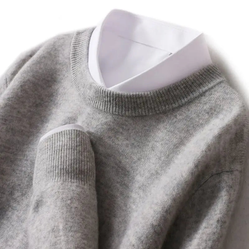 Ribbed Trim Cashmere Blend Knit Sweater for Men