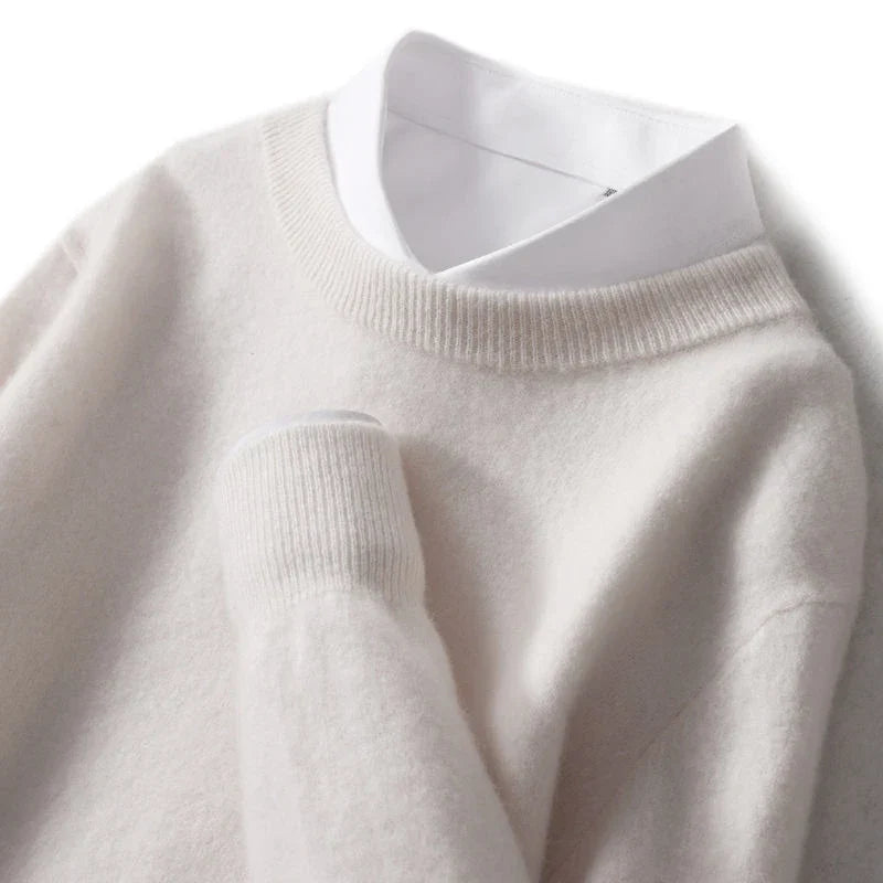 Ribbed Trim Cashmere Blend Knit Sweater for Men