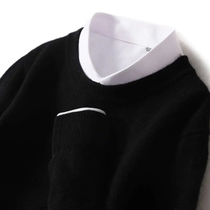 Ribbed Trim Cashmere Blend Knit Sweater for Men