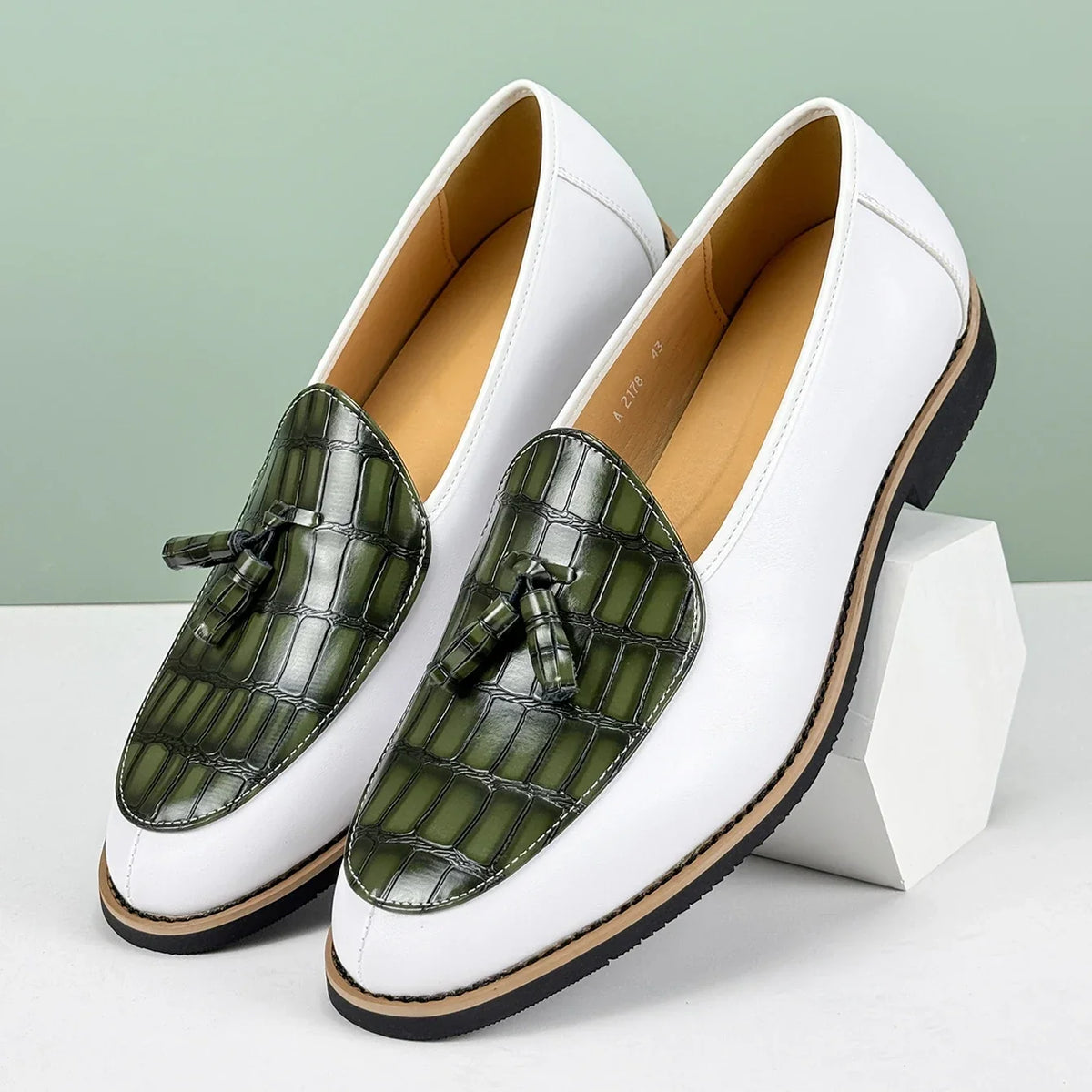 Croc Embossed Leather Tassel Loafers for Men