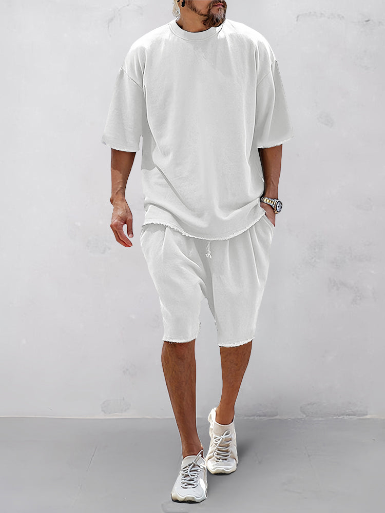 Men's Cotton Loose-Fit Tee & Shorts Set in White