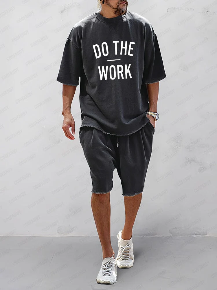 Men's Cotton Loose-Fit Tee & Shorts Set in Black Print