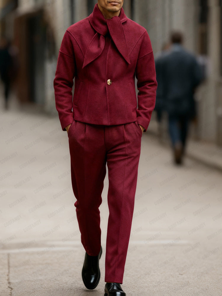 Men's Bow Tie Collar Blazer & Pants Set in Red