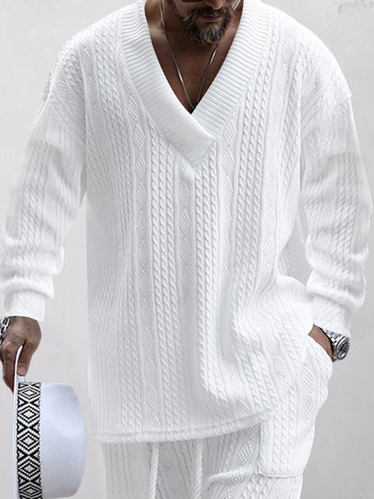 Men's Cable Jacquard V-Neck Lounge Set