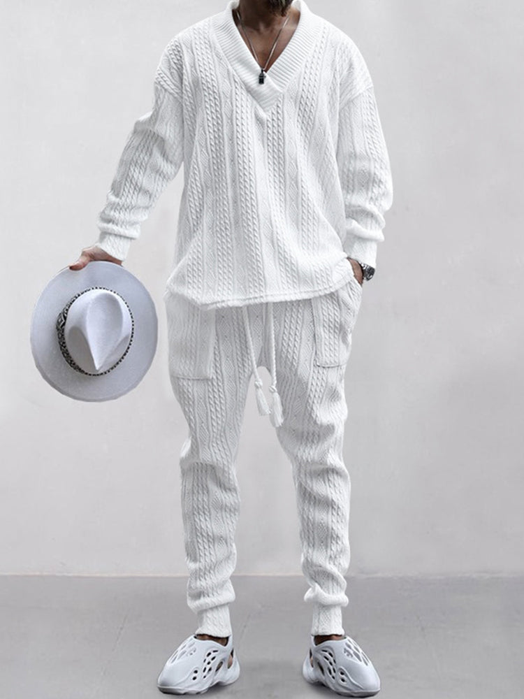 Men's Cable Jacquard V-Neck Lounge Set