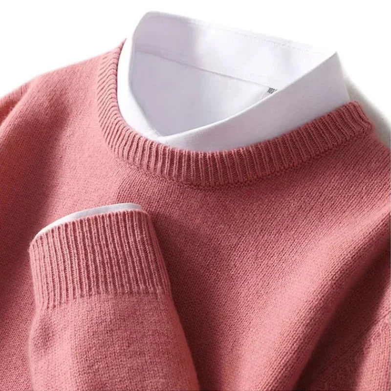 Ribbed Trim Cashmere Blend Knit Sweater for Men