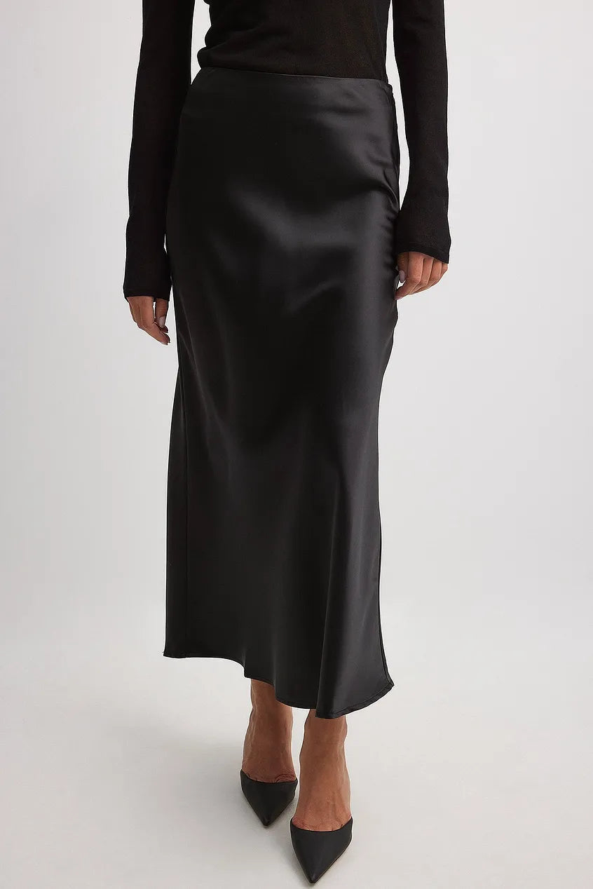 Women's High Waist Bias Cut Satin Midi Skirt