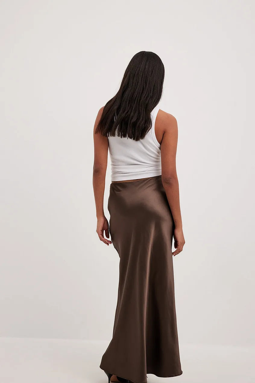 Women's High Waist Bias Cut Satin Midi Skirt