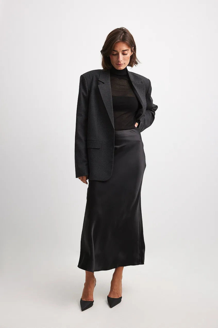 Women's High Waist Bias Cut Satin Midi Skirt