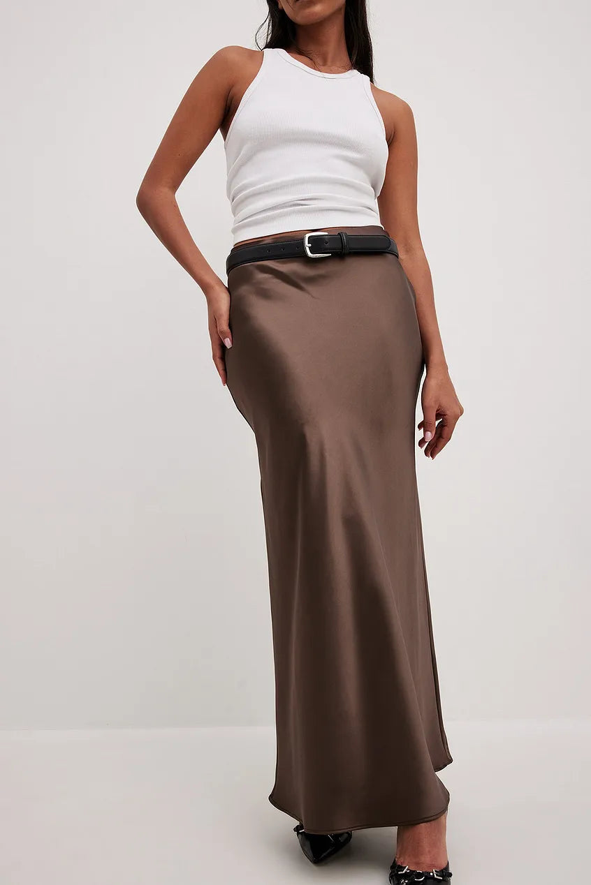 Women's High Waist Bias Cut Satin Midi Skirt