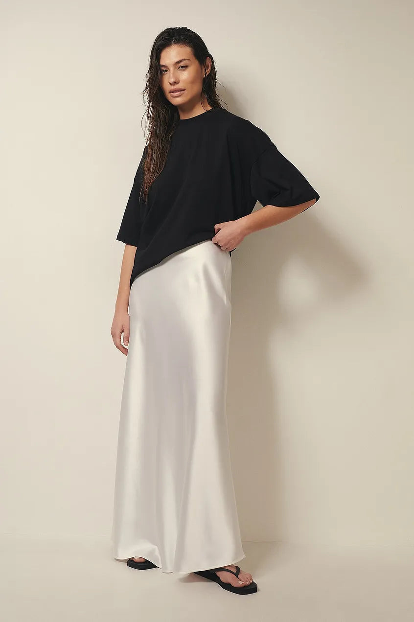 Women's High Waist Bias Cut Satin Midi Skirt