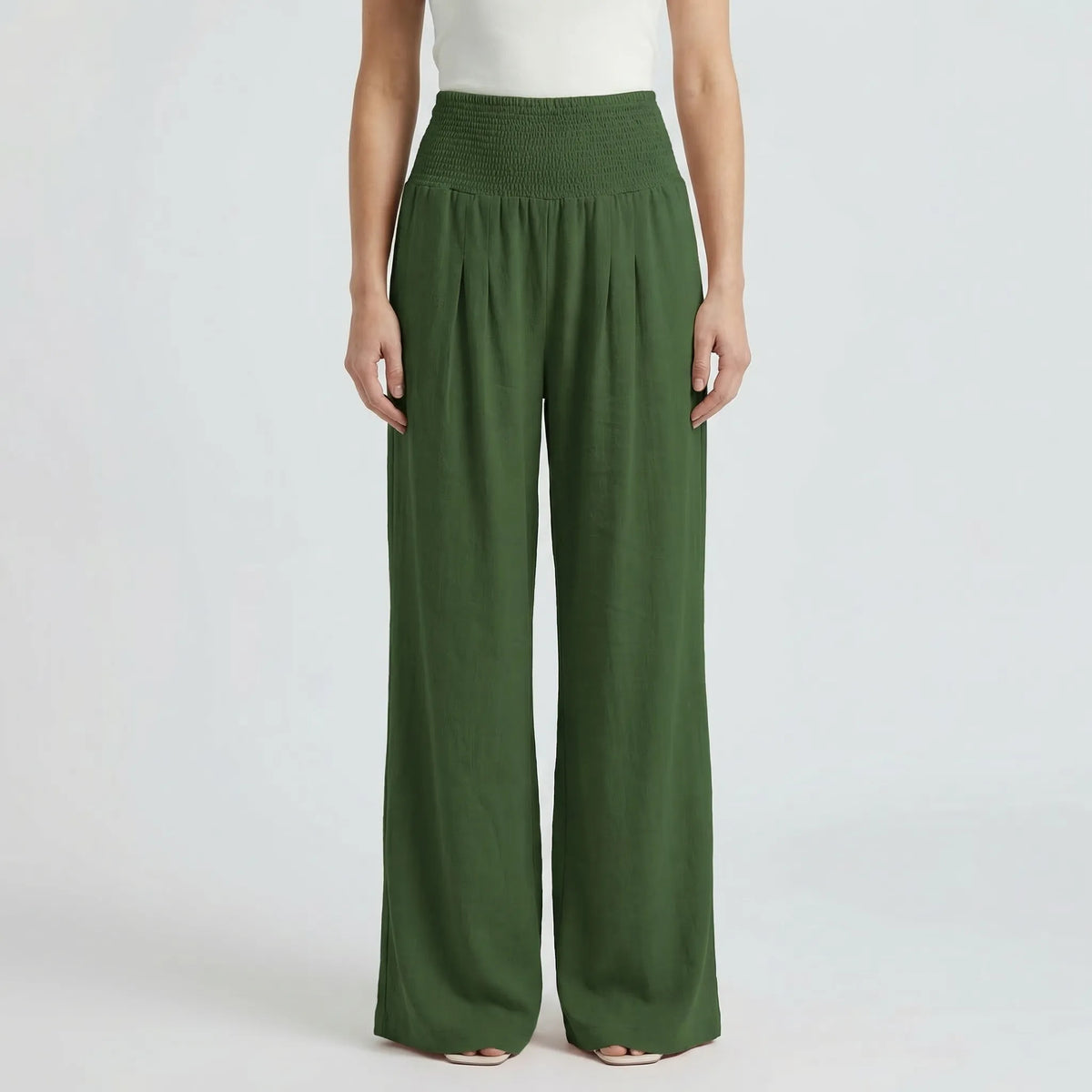 Women's Wide Leg Linen Pants Smocked High Waist