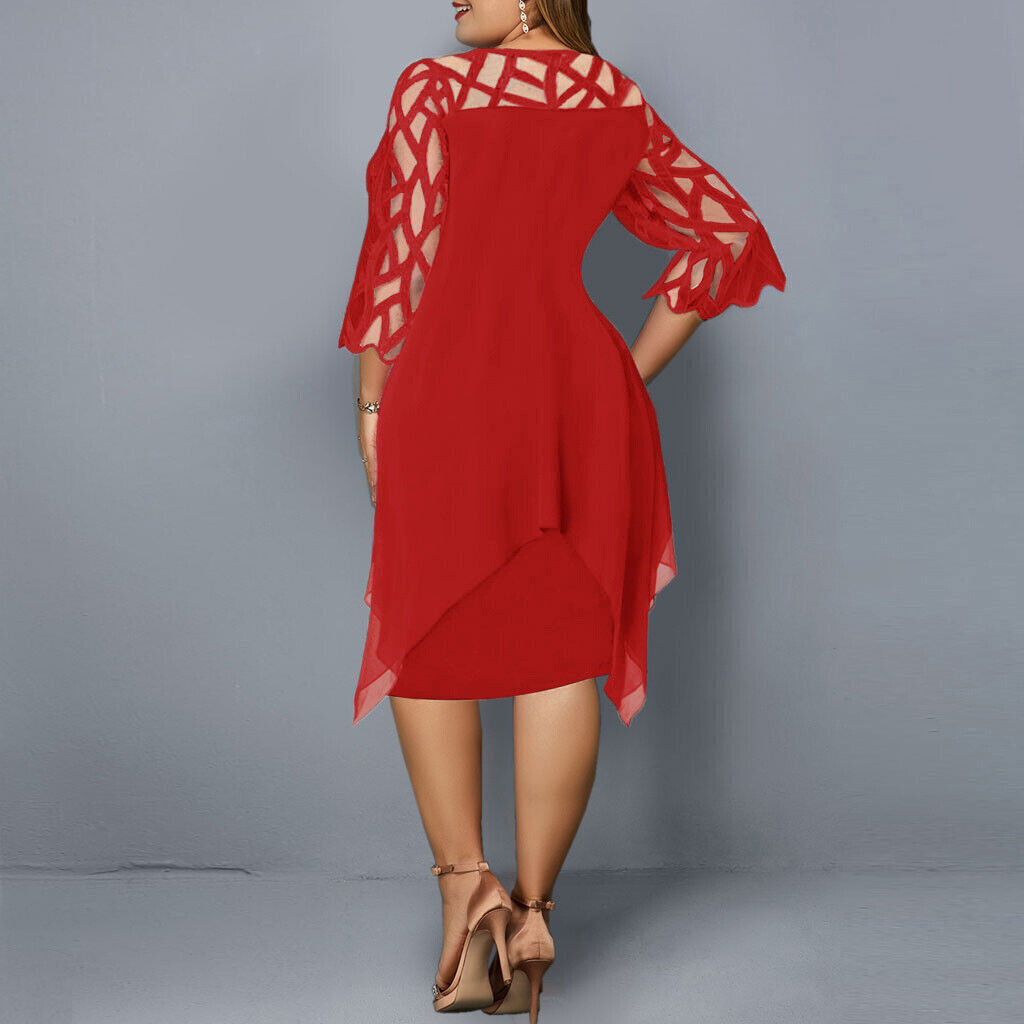 Women's Plus Size Cut Out Sleeve Mesh Overlay Dress