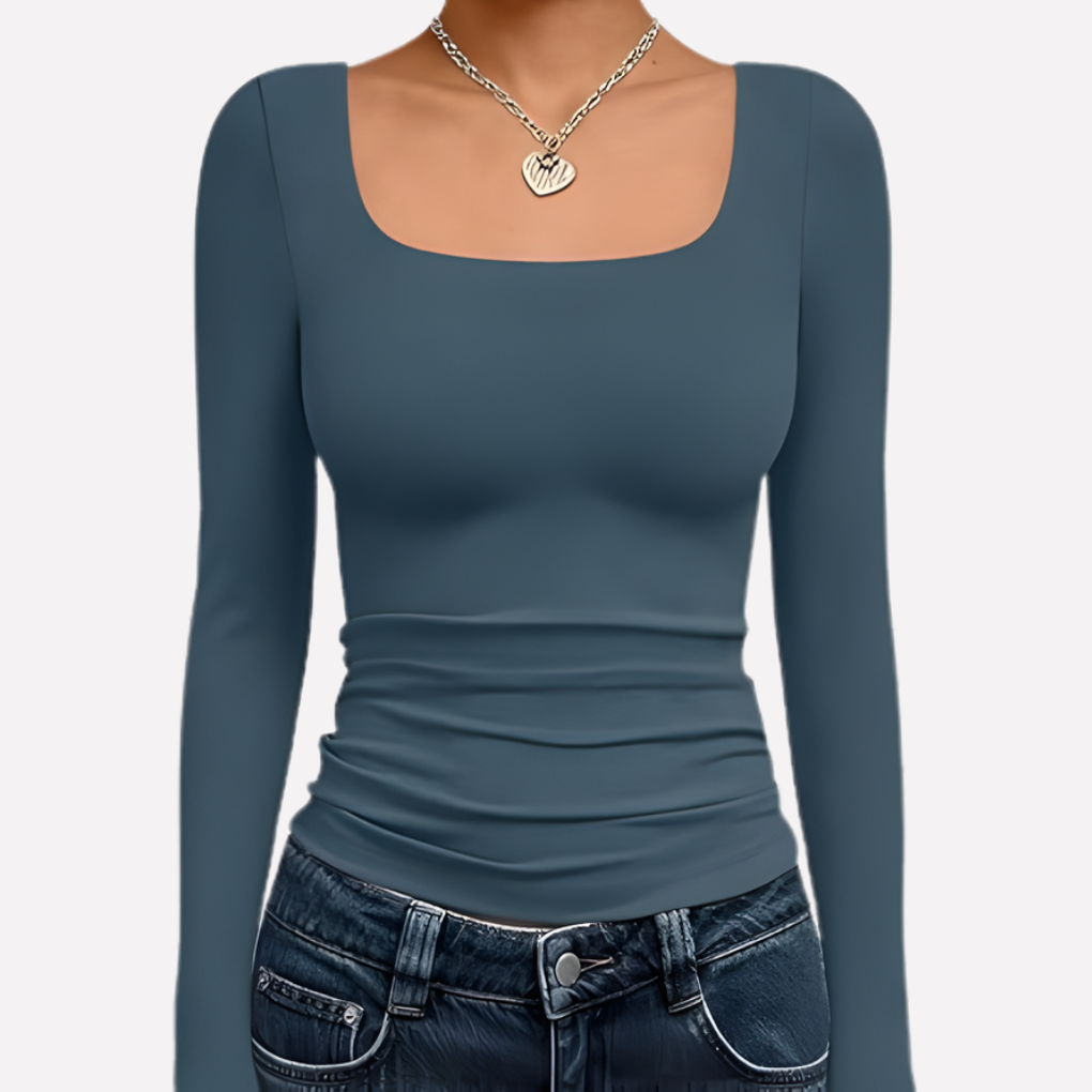 Women's Square Neck Long Sleeve Fitted Top