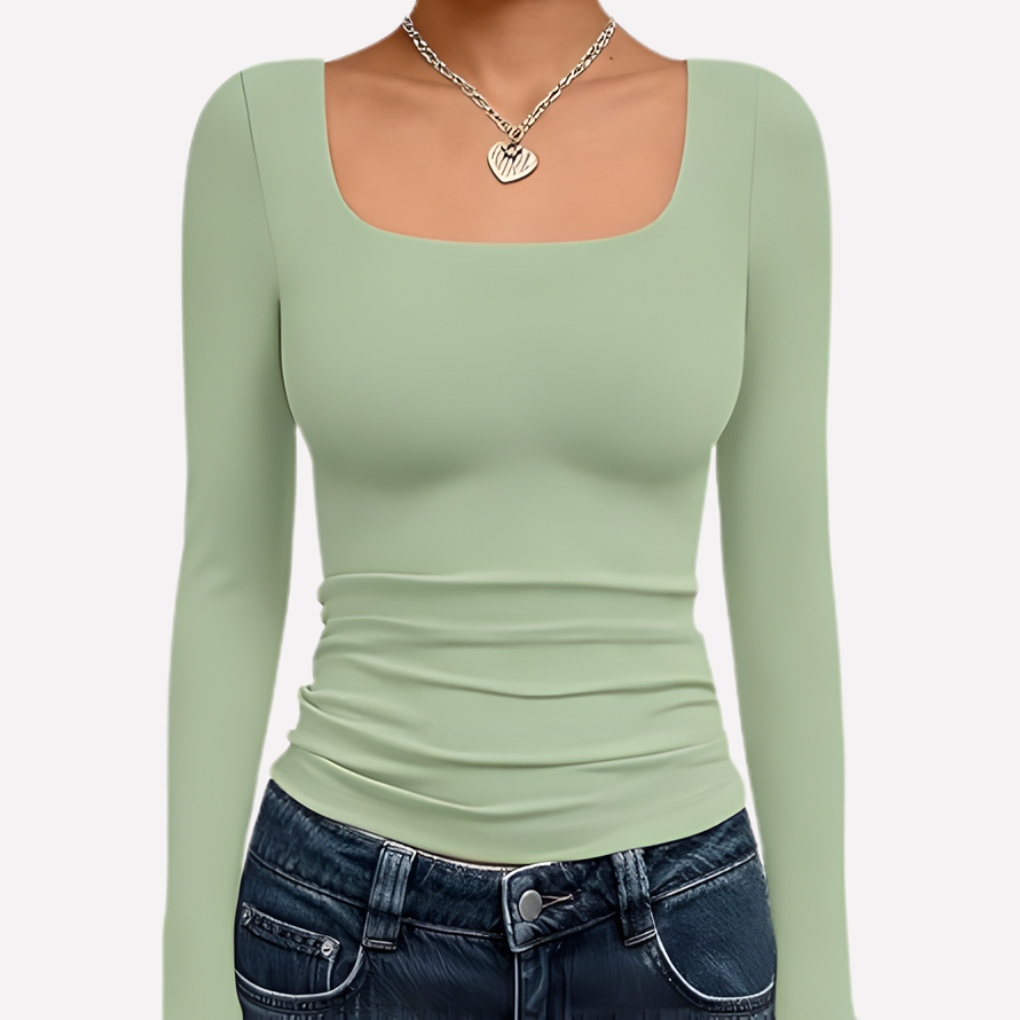 Women's Square Neck Long Sleeve Fitted Top