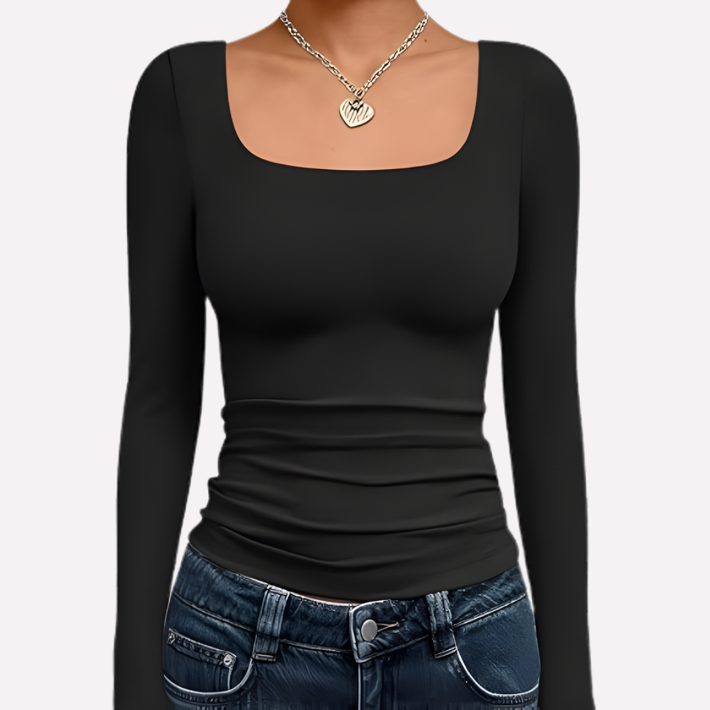 Women's Square Neck Long Sleeve Fitted Top