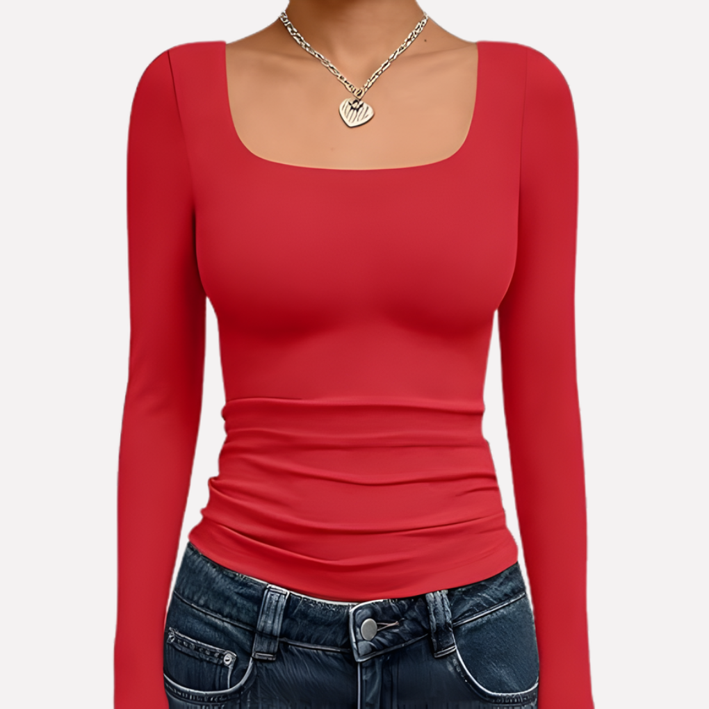 Women's Square Neck Long Sleeve Fitted Top