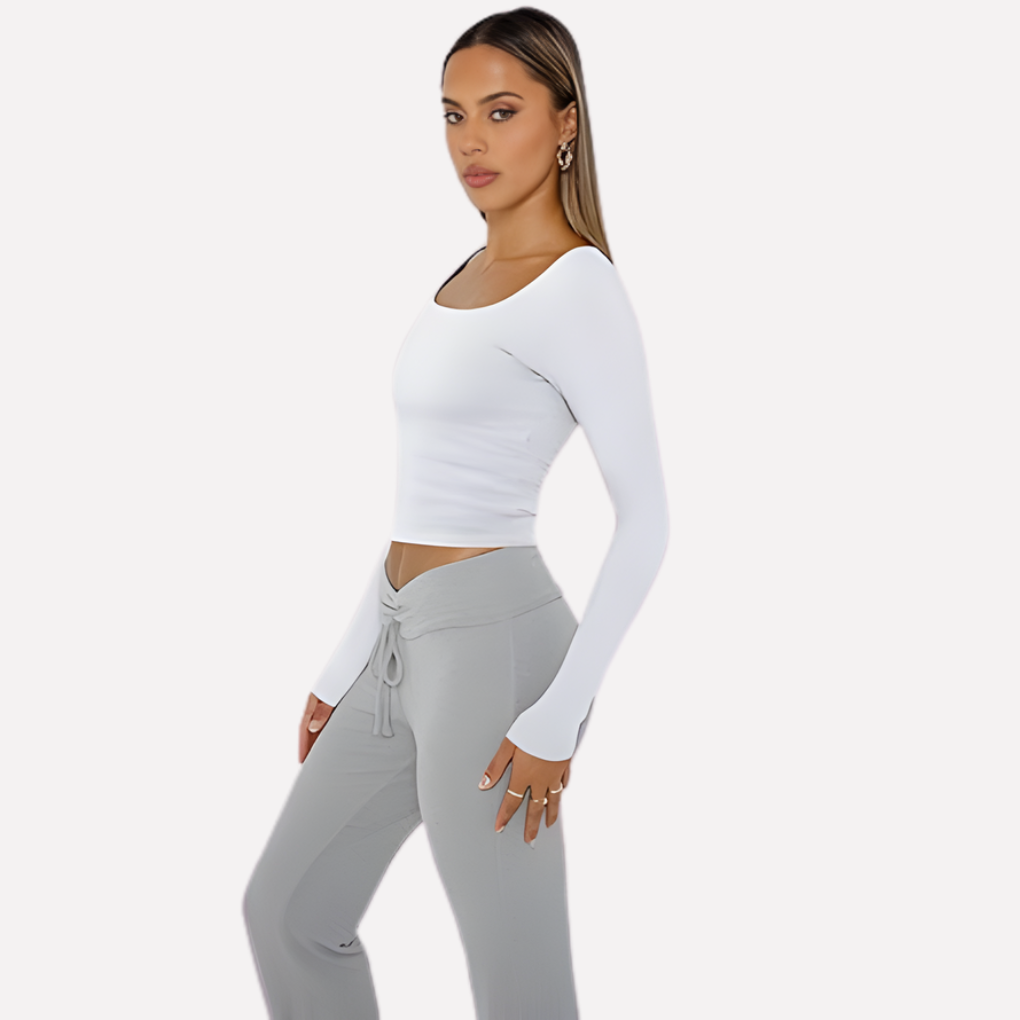 Women's Square Neck Long Sleeve Fitted Top