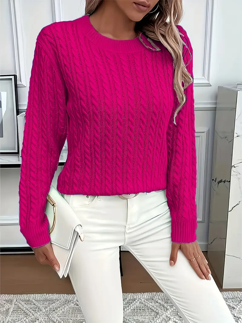 Cozy Cable Knit Crew Neck Sweater