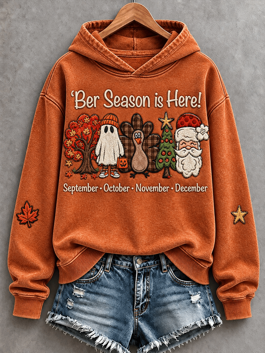 'Ber Season Is Here Vintage Holiday Hoodie in Rust Orange