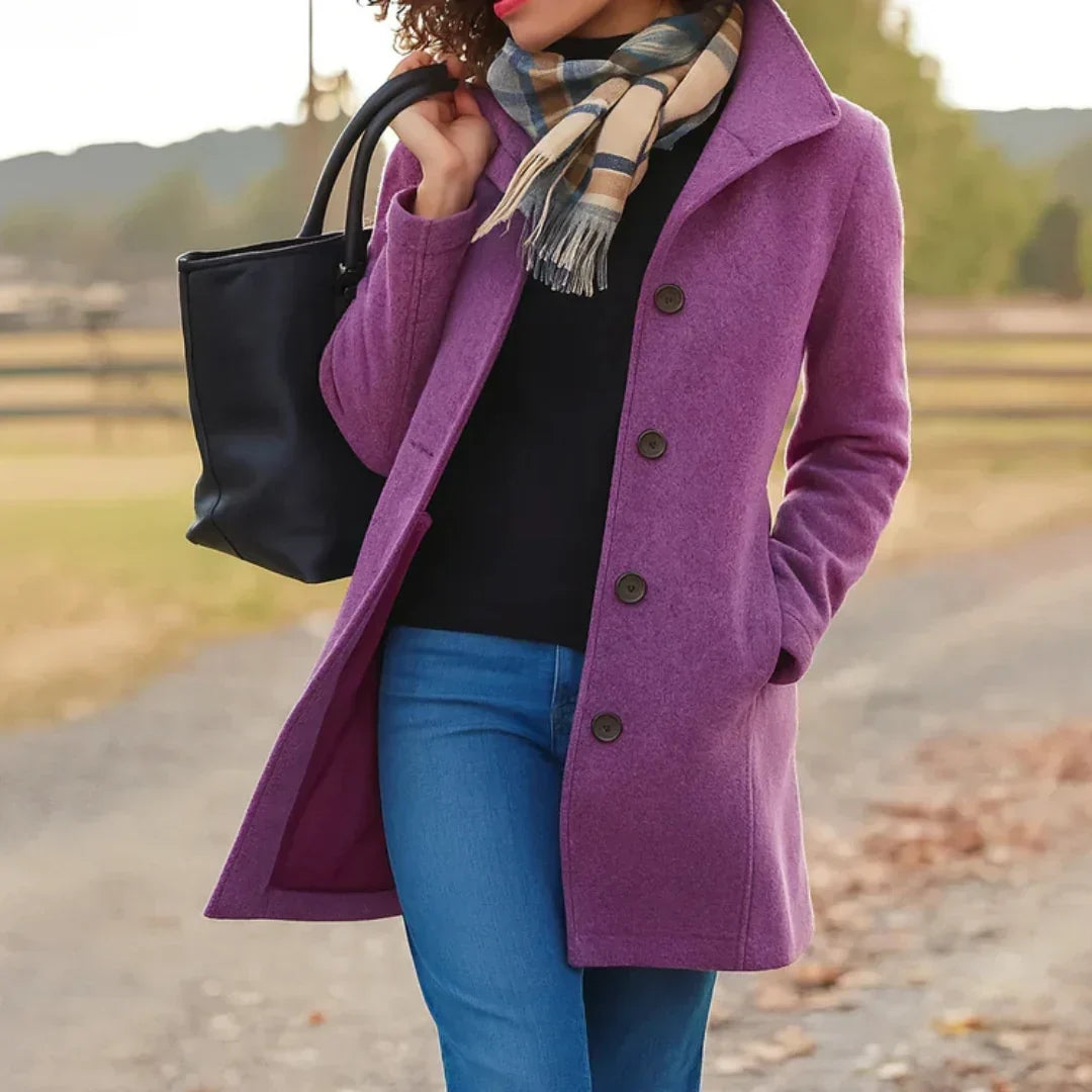 Wool Coat Womens Single Breasted Notch Lapel Mid Length Pockets