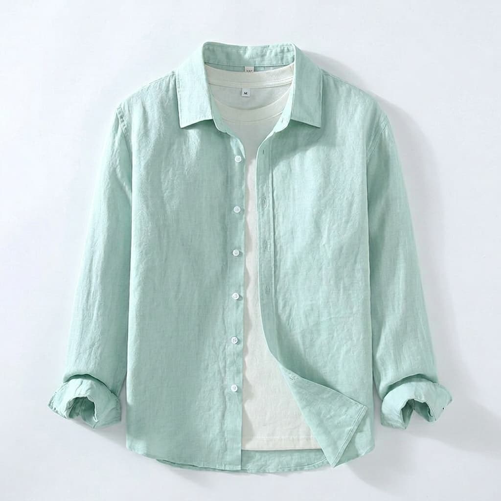 Spread Collar Linen Long Sleeve Shirt for Men
