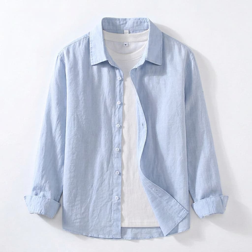 Spread Collar Linen Long Sleeve Shirt for Men