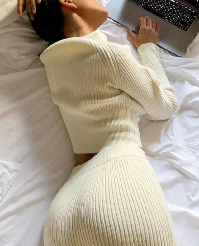 Ribbed Knit Sweater & Midi Skirt Set